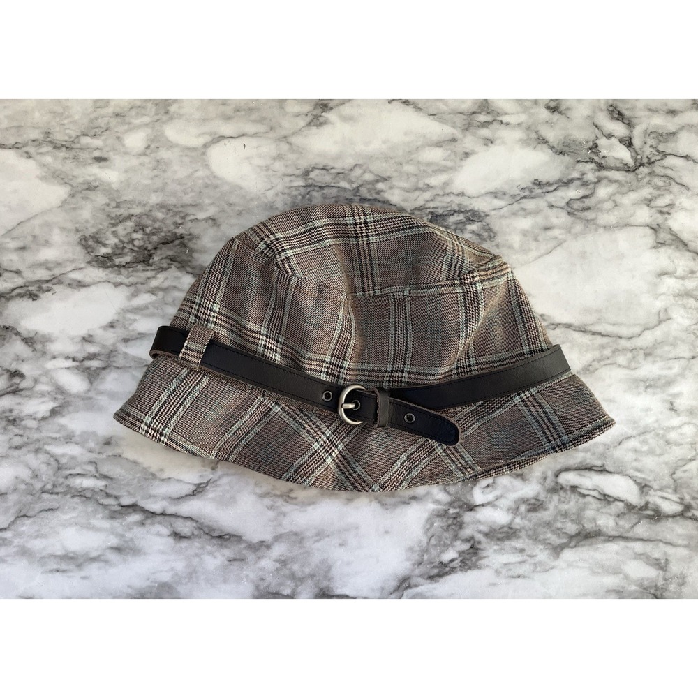 GAP‎ Y2K Brown Plaid Bucket Hat Brown Blue Buckle Size M/L